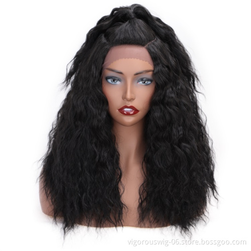 Vigorous Natural Black Synthetic Lace Front Wigs Long Water Wave Heat Resistant Fiber Hair Wigs for African Americans
